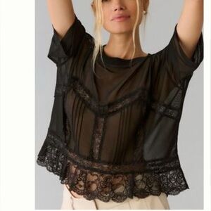 Anthropologie Black Lace Peplum Blouse